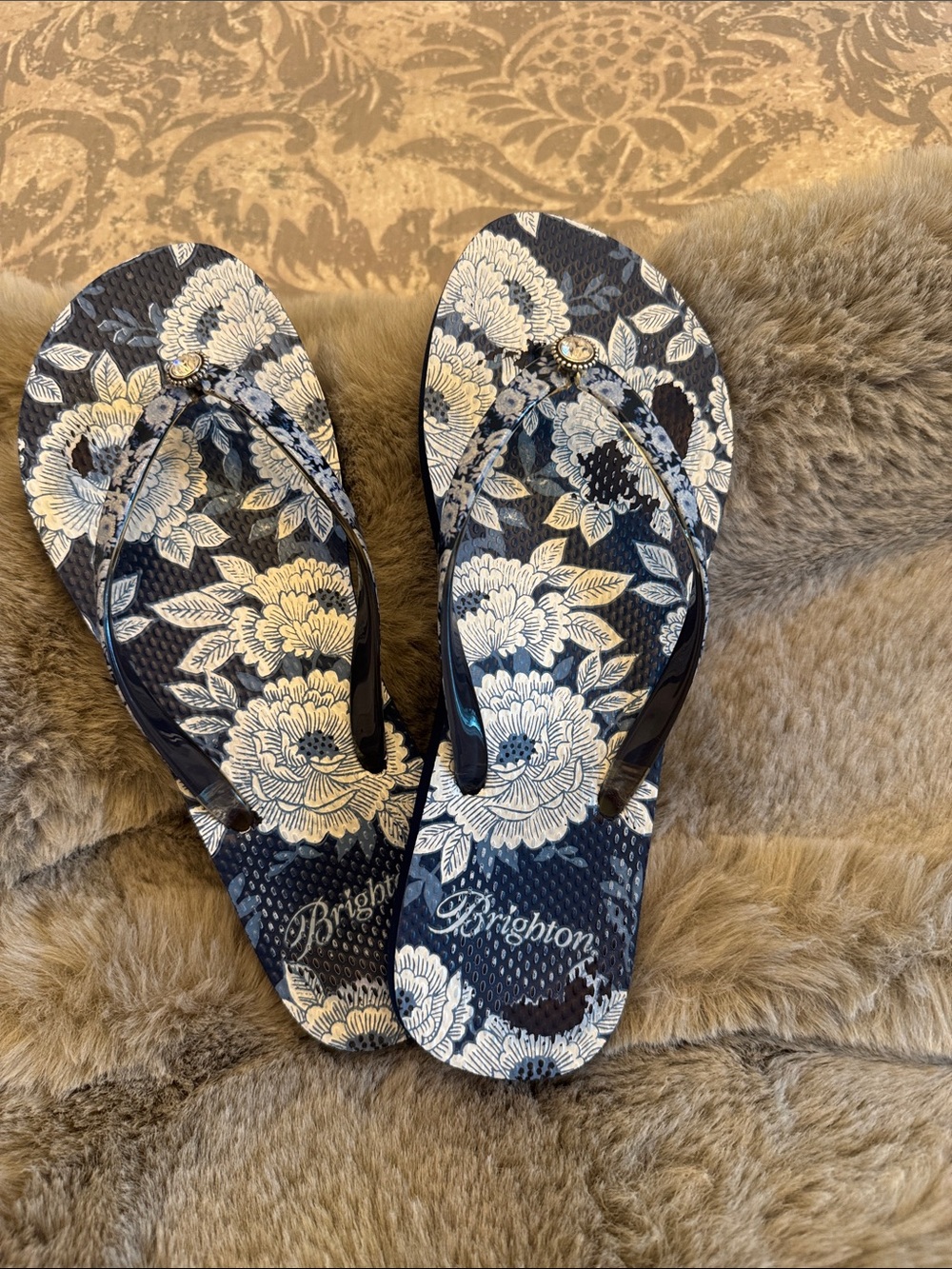 Brighton Navy and White Floral Flip Flop Sandals.BRAND NEW